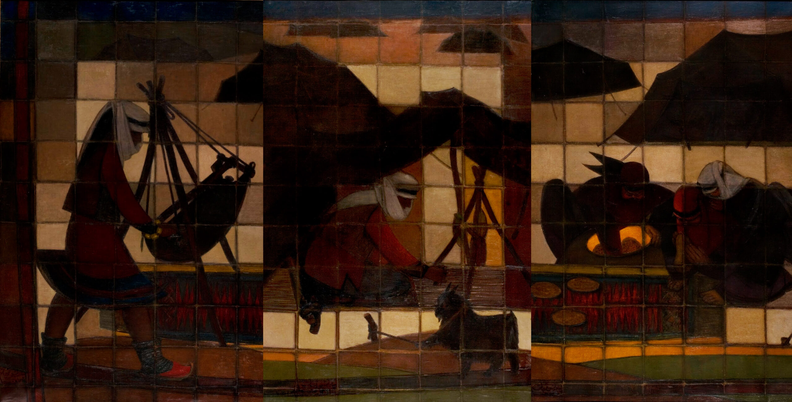 نقاشی زندگی چادرنشینان اثر استاد جلیل ضیاءپور سال ۱۳۶۲