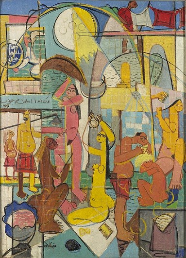 نقاشی حمام عمومی اثر استاد جلیل ضیاءپور سال ۱۳۲۸