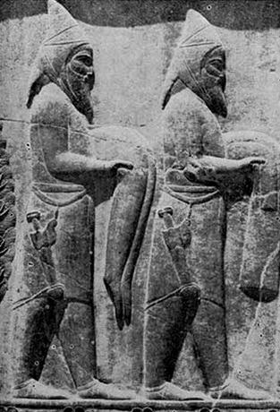 Relief of the Scythians with pointed caps at Persepolis